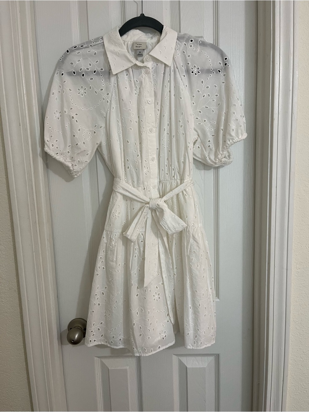 White Eyelet Tie-Waist Dress